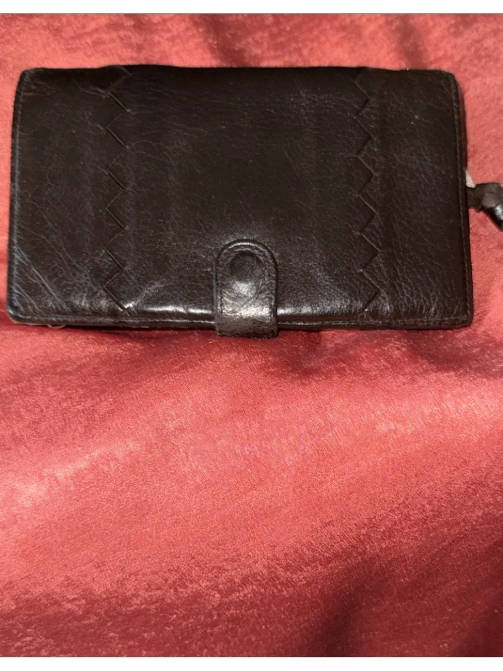Bottega Veneta Brown Leather Snap Agenda Wallet with Zigzag Stitch